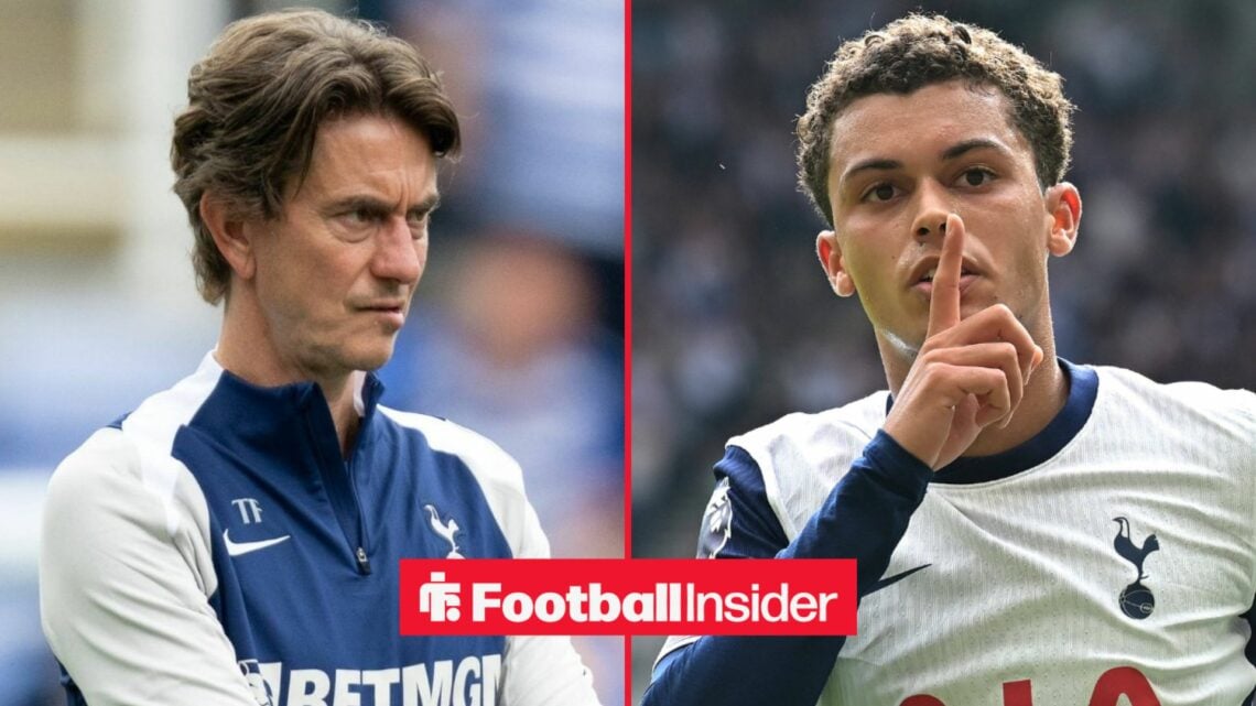 Thomas Frank on the sidelines, with Brennan Johnson in action for Tottenham