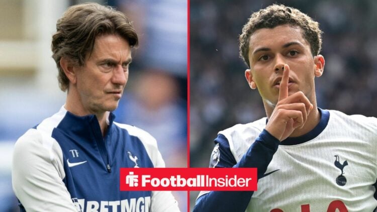 Thomas Frank on the sidelines, with Brennan Johnson in action for Tottenham