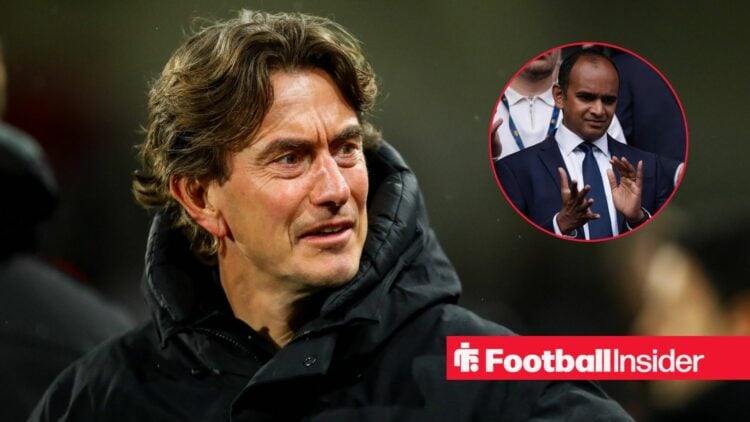 Thomas Frank looking surprised with Vinai Venkatesham included in a circular inset