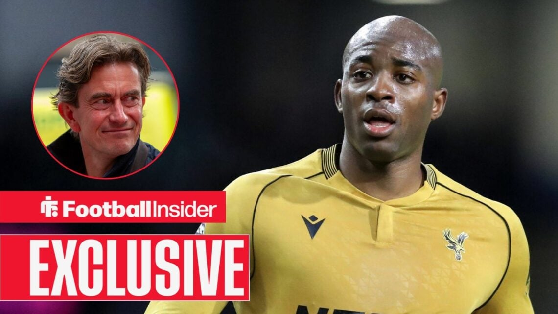 Thomas Frank smiling on the left for Tottenham with Jean-Philippe Mateta looking focused on the right