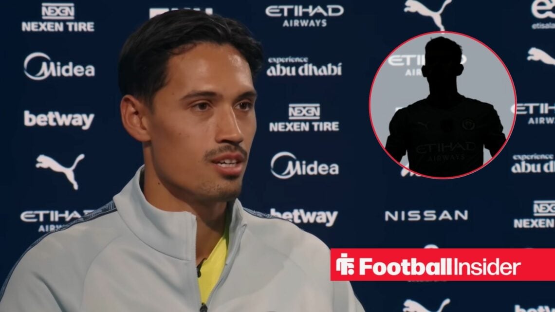 Tijjani Reijnders in an interview, Matheus Nunes' silhouette in a circular inset
