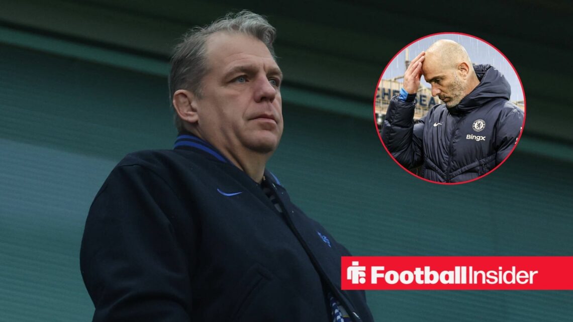 Todd Boehly at Stamford Bridge with Enzo Maresca included in a circular inset