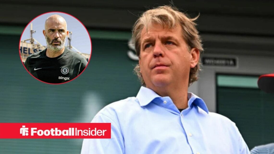 Todd Boehly at Stamford Bridge with Enzo Maresca included in a circular inset