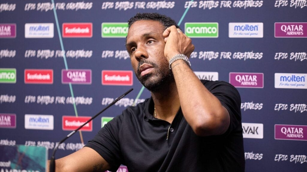 Wilfried Nancy in a press conference at Celtic