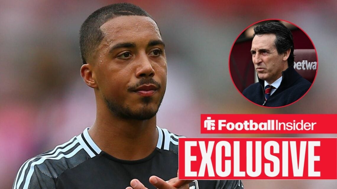 Football Insider exclusive as Youri Tielemans applauds after a game for Aston Villa, as manager Unai Emery watches from the dugout in a circular in...