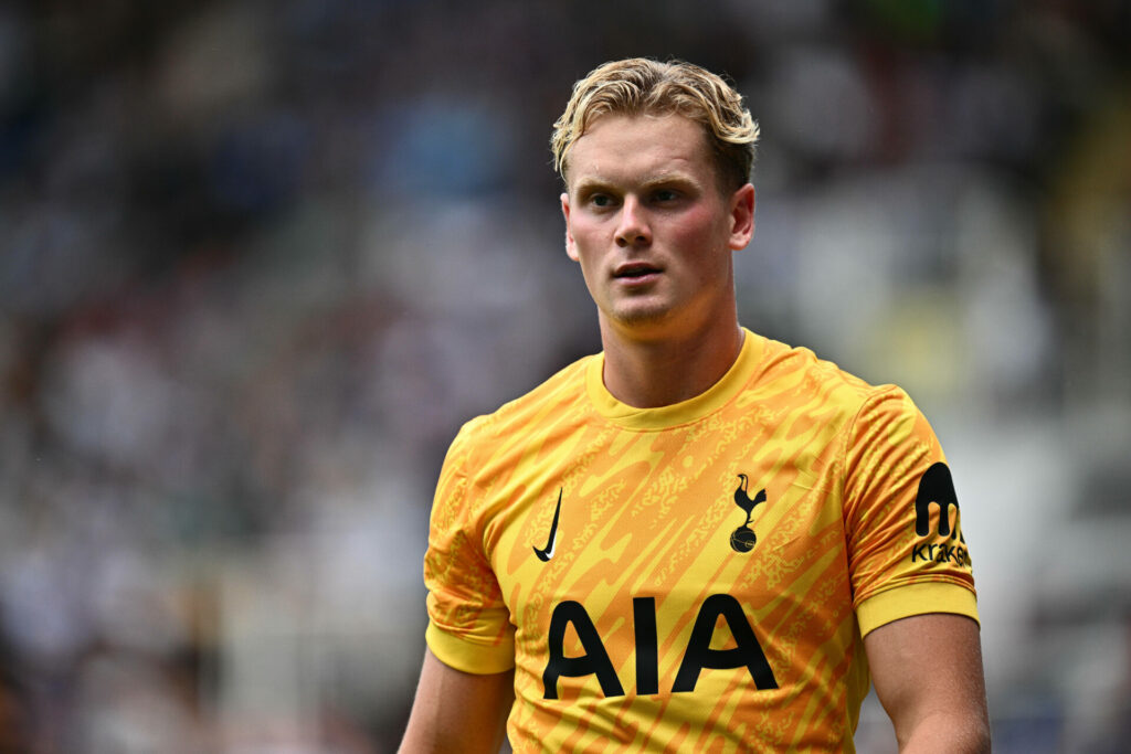 Tottenham goalkeeper Antonin Kinsky in action during a game.