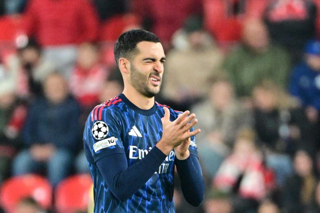 Arsenal midfielder Mikel Merino winks