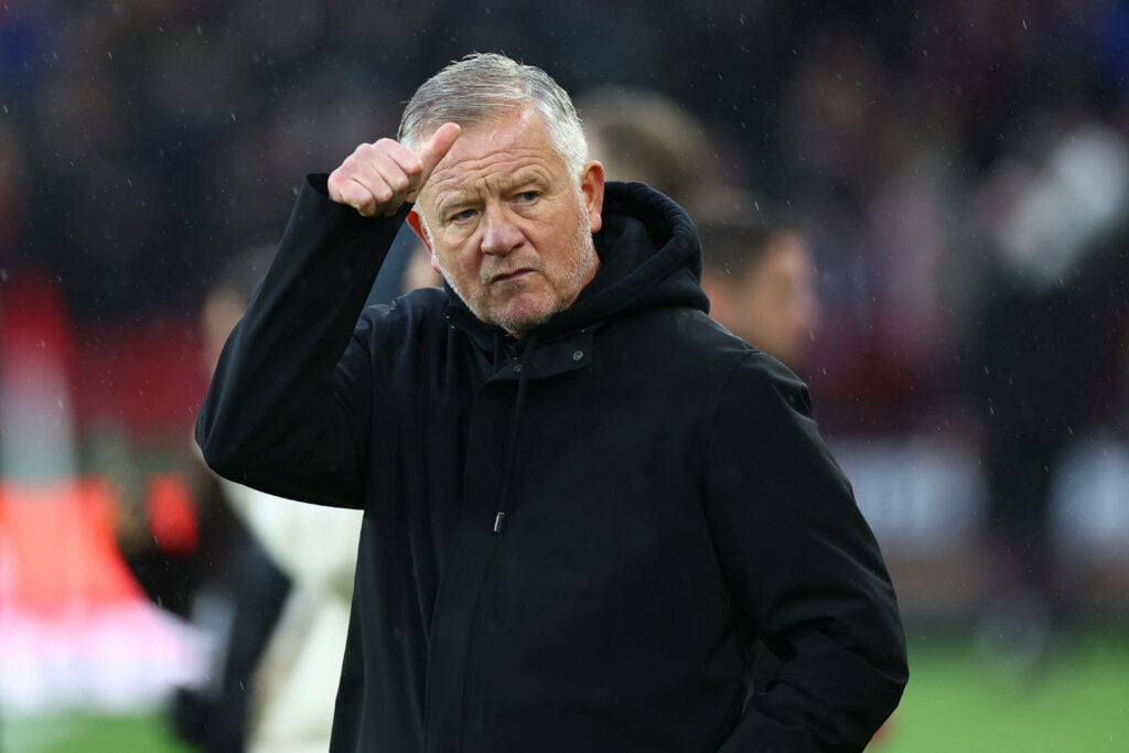 Sheffield United manager Chris Wilder puts his thumb up after a game.