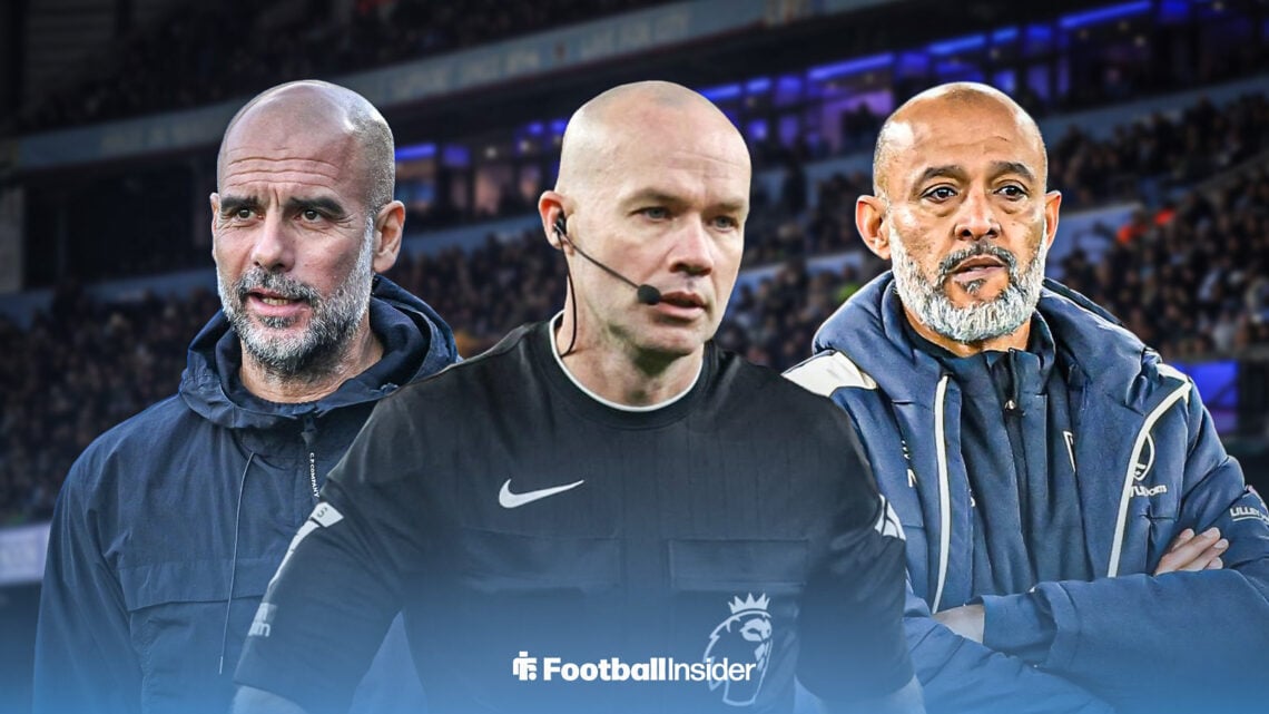 Pep Guardiola, Paul Tierney, and Nuno Espirito Santo at the Etihad Stadium