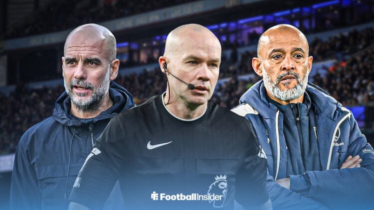 Pep Guardiola, Paul Tierney, and Nuno Espirito Santo at the Etihad Stadium
