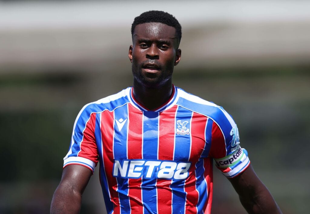 Liverpool-linked defender Marc Guehi in action during a game for Crystal Palace.