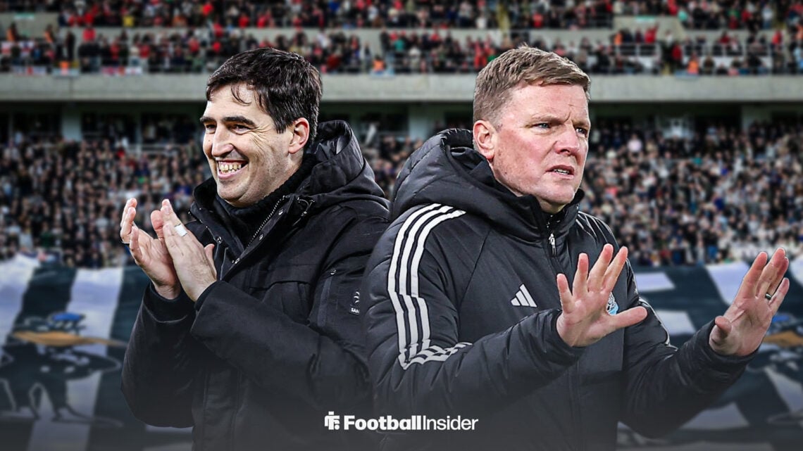 Newcastle United manager Eddie Howe with Bournemouth manager Andoni Iraola