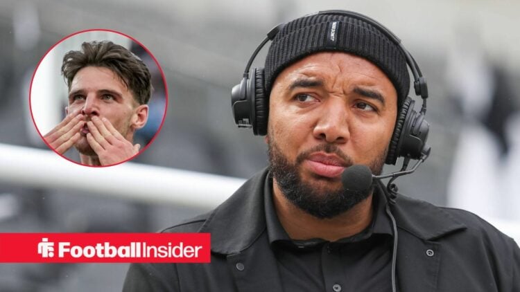 Former Premier League striker Troy Deeney with Arsenal midfielder Declan Rice celebrates inset