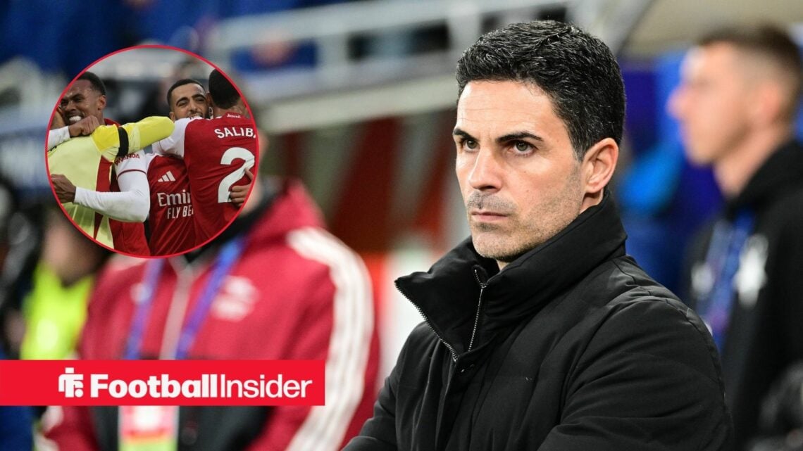 Arsenal manager Mikel Arteta with Arsenal players inset