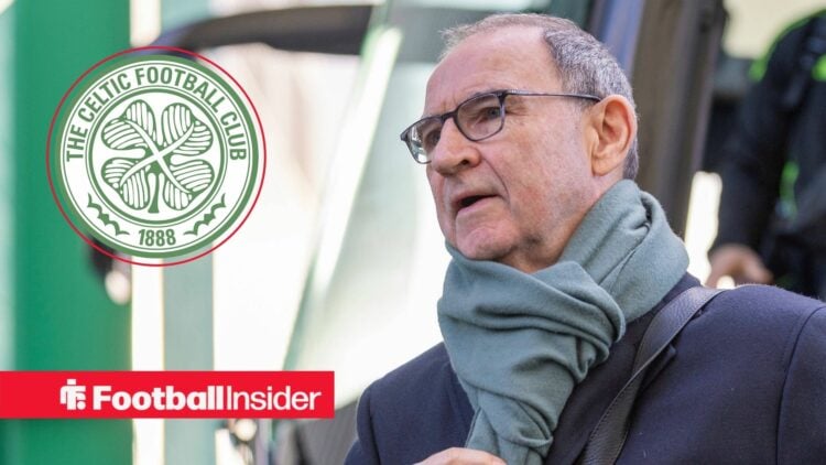 Celtic interim manager Martin O'Neill with Celtic badge inset