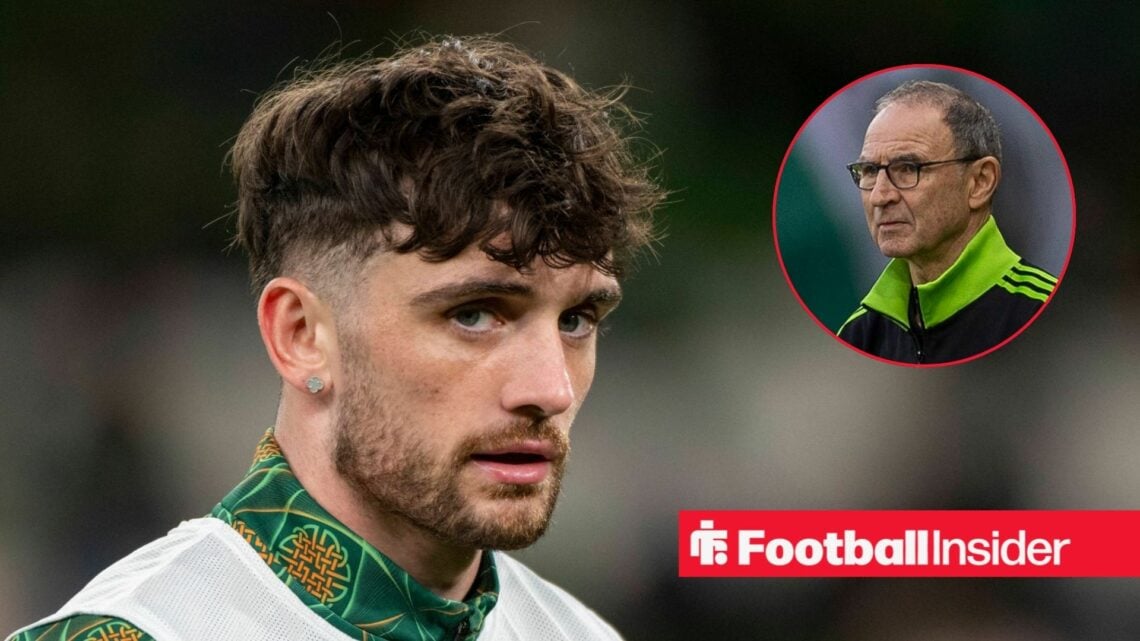 Troy Parrott looking at Martin O'Neill in circle