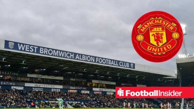 West Brom stadium The Hawthorns with Manchester United badge inset