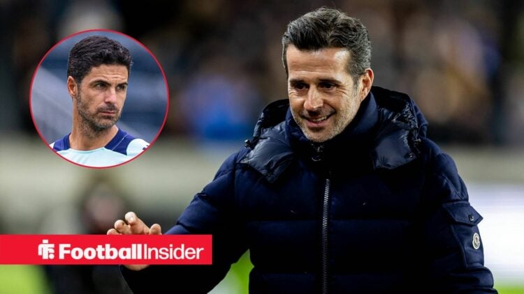 Marco Silva looking at Mikel Arteta in circle