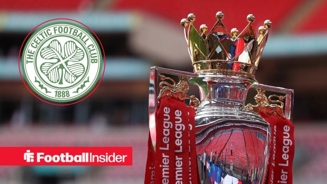 Premier League trophy with Celtic badge inset