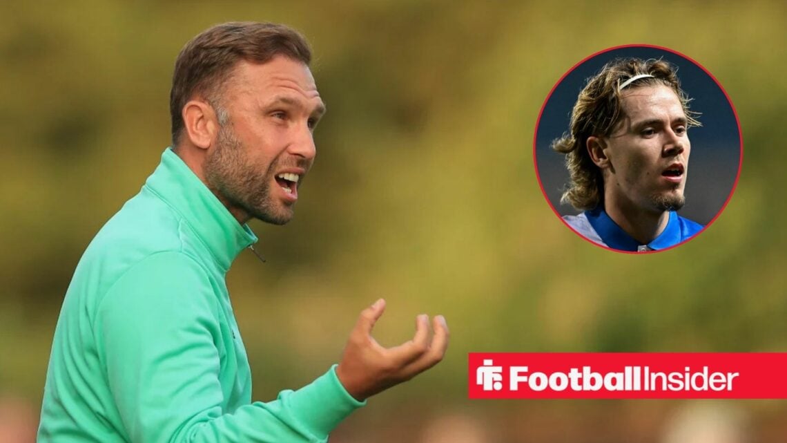 John Eustace looking at Todd Cantwell in circle