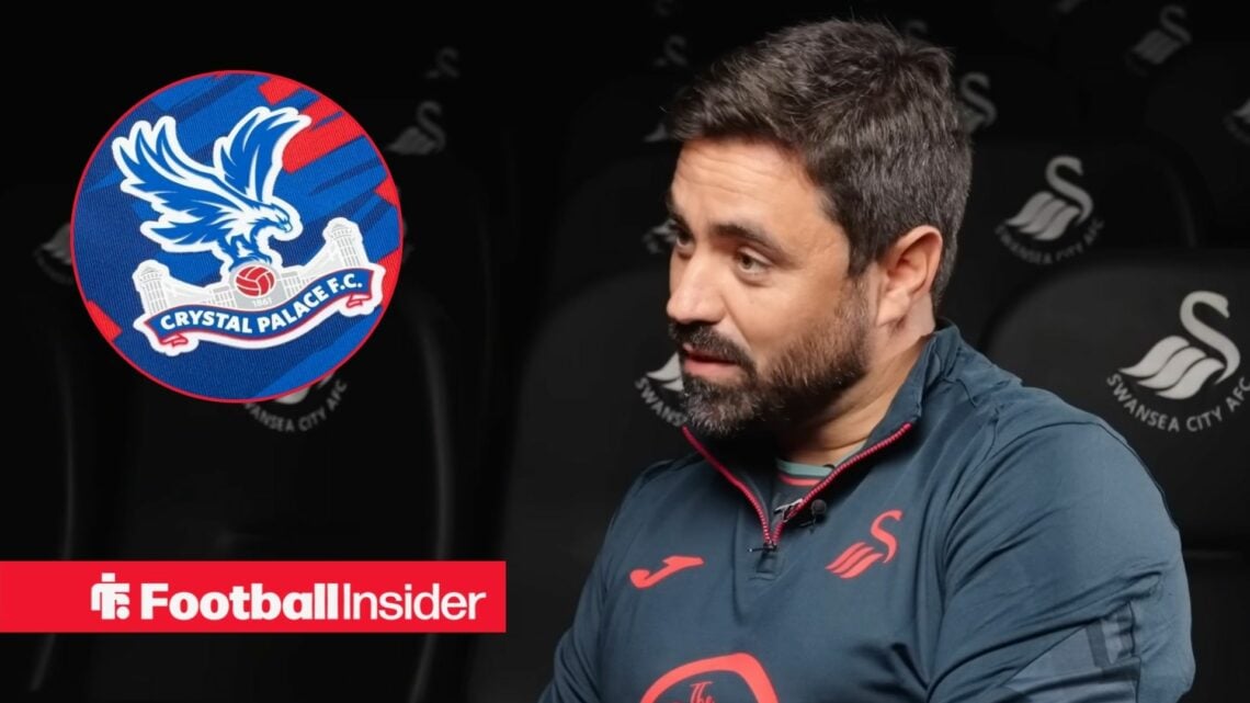 Swansea manager Vitor Matos with Crystal Palace logo inset