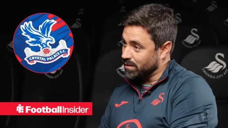 Swansea manager Vitor Matos with Crystal Palace logo inset