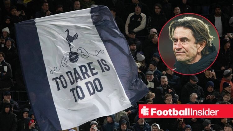 Thomas Frank in circle looking at Tottenham fans