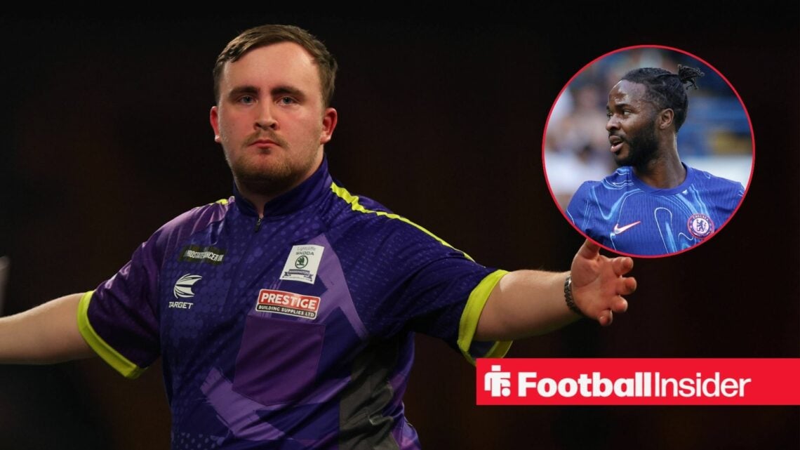 Raheem Sterling in circle looking at Luke Littler