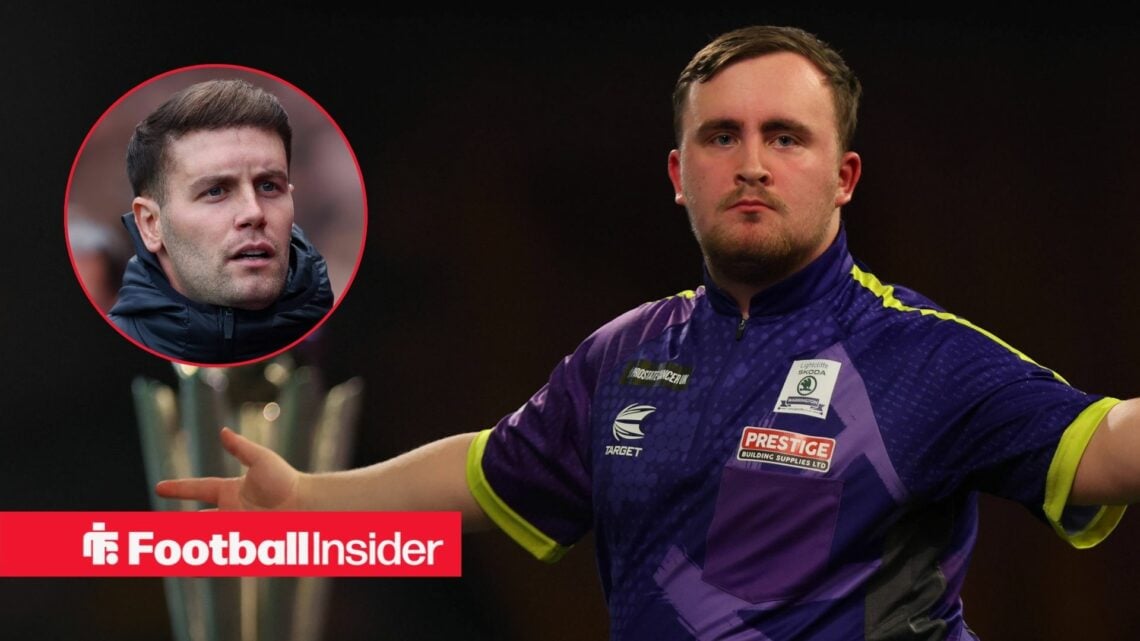 Luke Littler celebrating with Fabian Hurzeler in circle