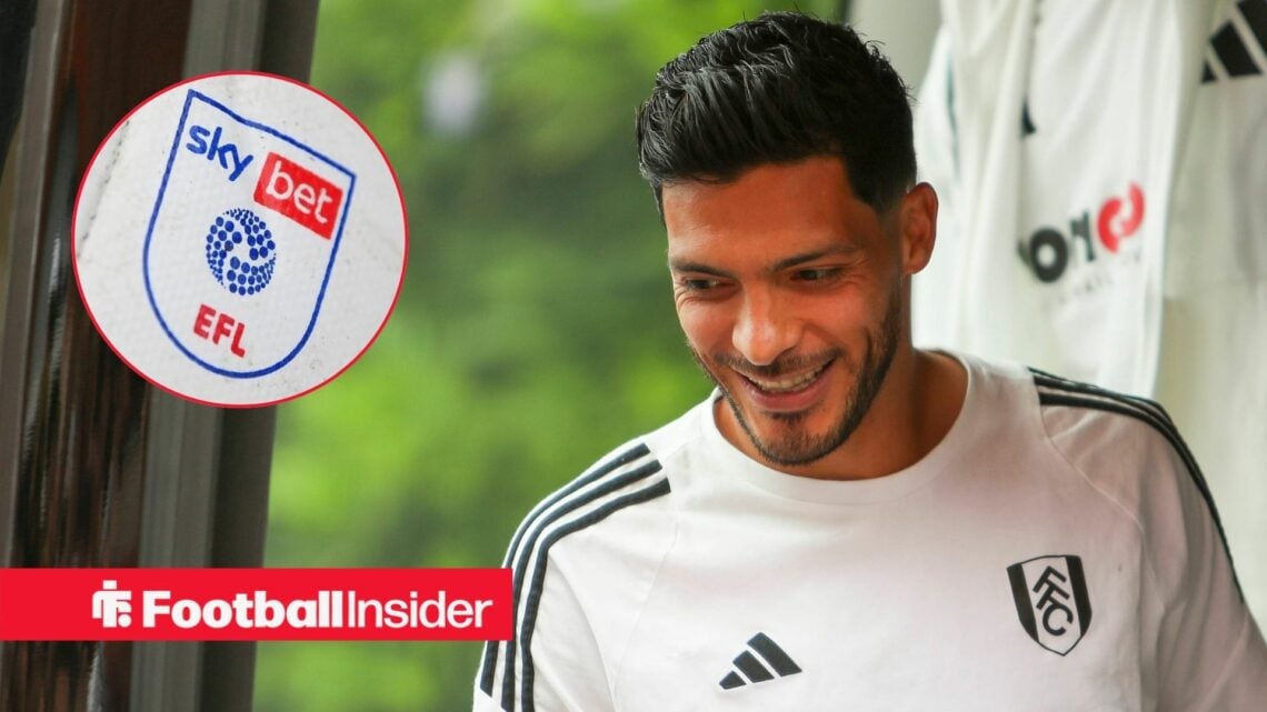 Raul Jimenez looking at EFL logo in circle
