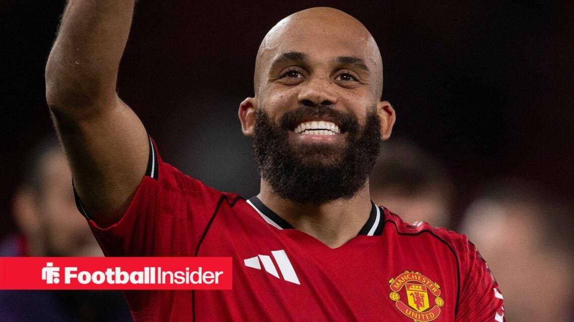 Manchester United forward Bryan Mbeumo smiles