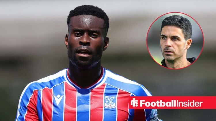 Mikel Arteta looking at Marc Guehi from circle