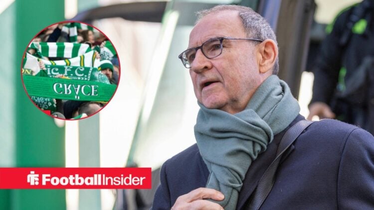 Martin O'Neill looking at Celtic fans in circle