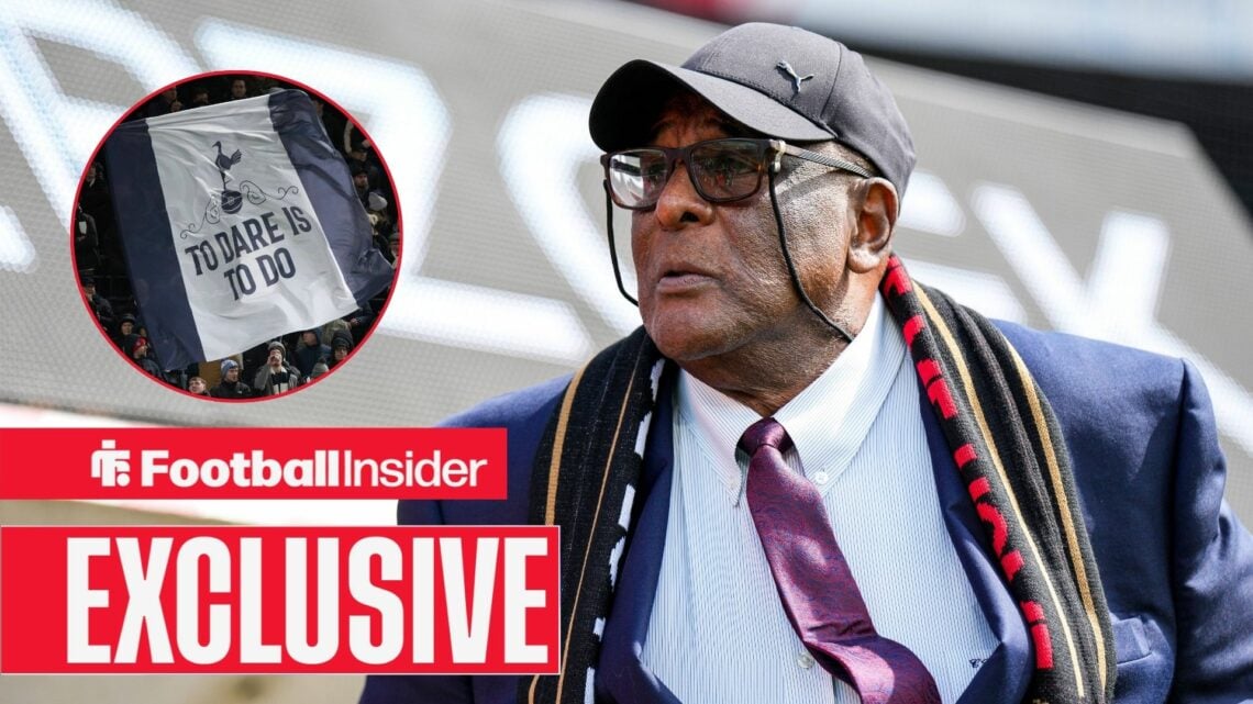 Clyde Best looking at Tottenham banner in circle