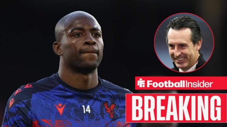 Crystal Palace striker Jean-Philippe Mateta with Aston Villa manager Unai Emery inset