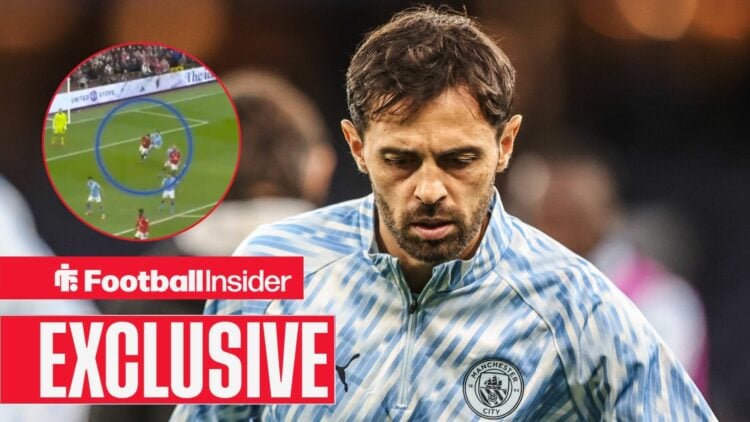 Man City midfielder Bernardo Silva with screenshot inset