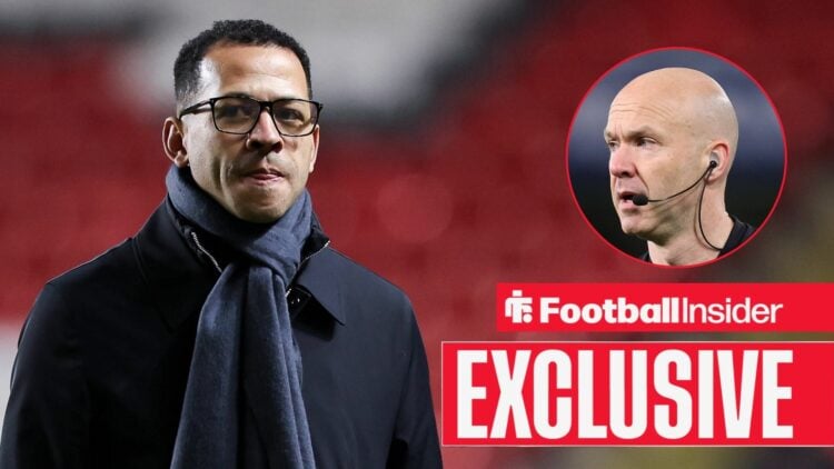 Chelsea manager Liam Rosenior with Premier League referee Anthony Taylor inset