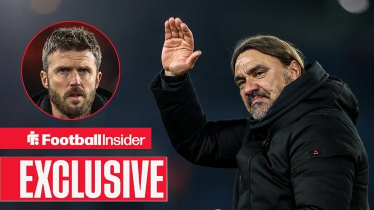 Daniel Farke celebrating with Michael Carrick in circle