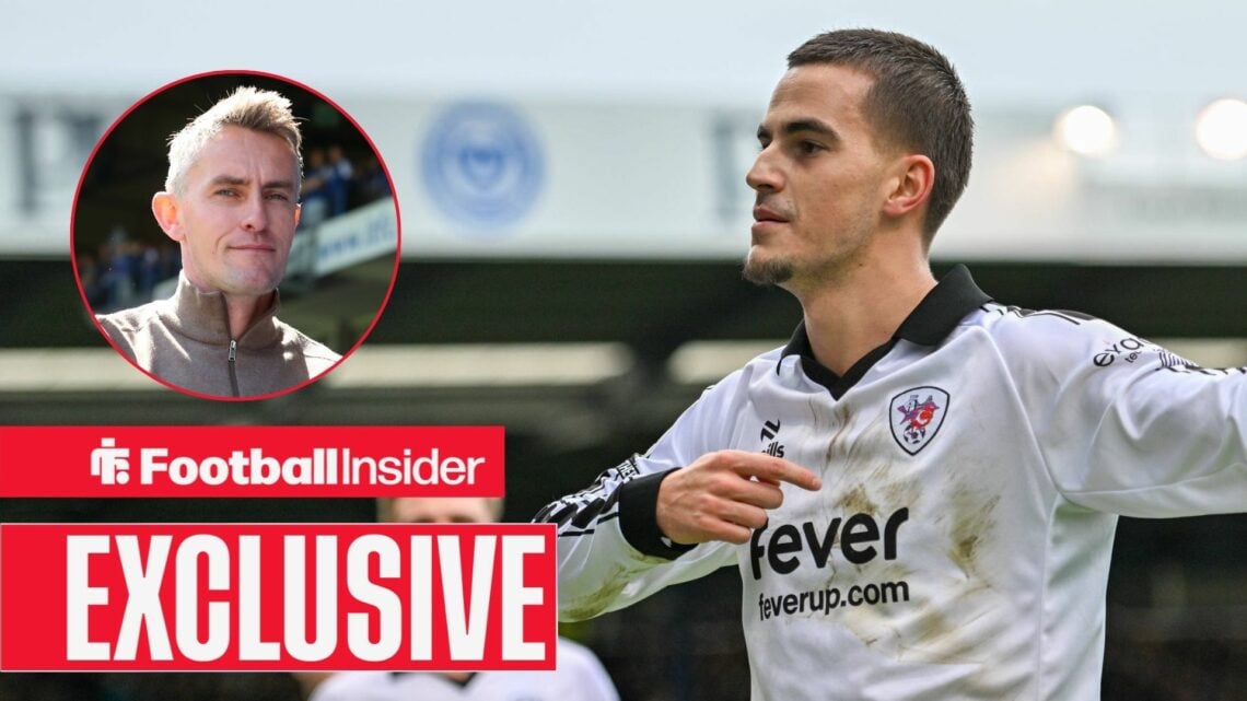 Anis Mehmeti celebrating with Kieran McKenna smiling in circle