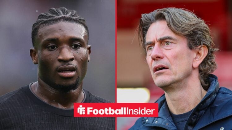 Tottenham winger Mohammed Kudus with Thomas Frank inset