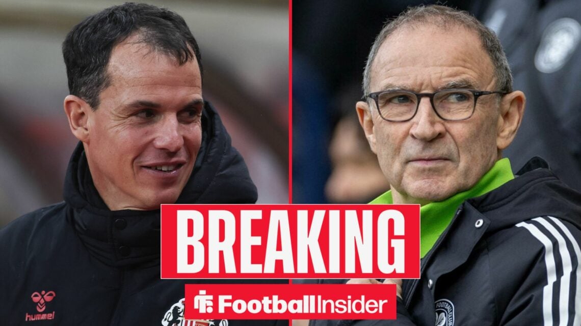 Sunderland manager Regis Le Bris smiles with Celtic manager Martin O'Neill