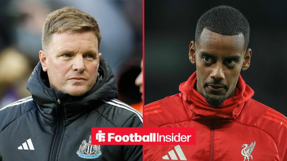 Newcastle United manager Eddie Howe with Liverpool striker Alexander Isak