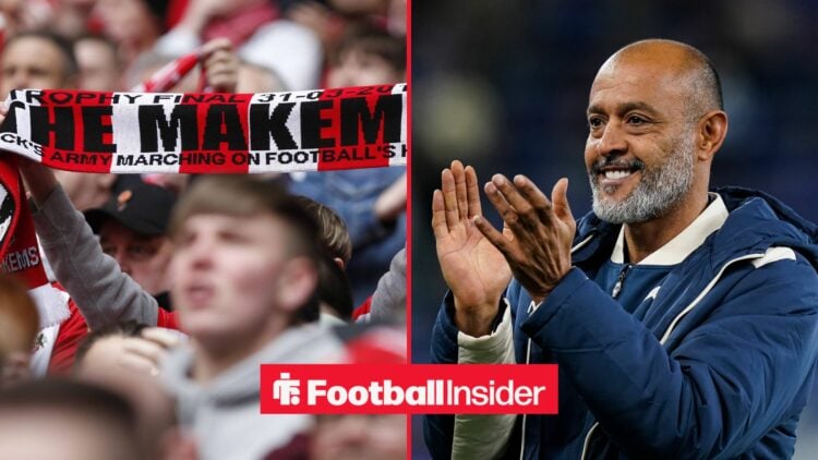 Sunderland fans on left with Nuno Espirito Santo clapping on right