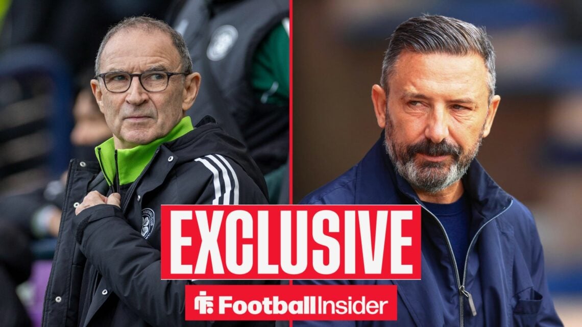 Martin O'Neill looking at Derek McInnes on right