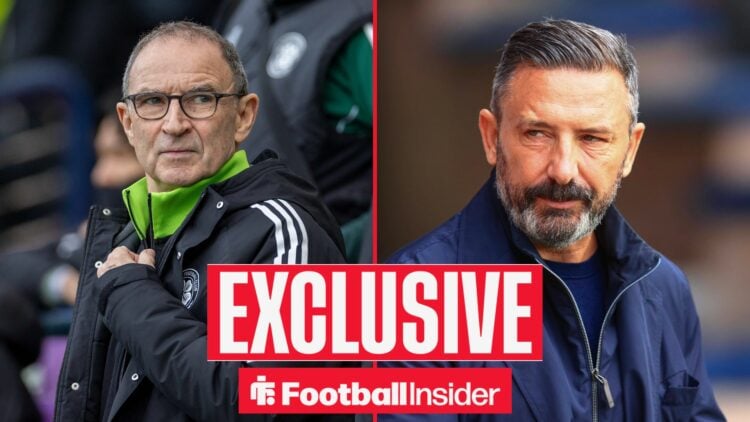 Martin O'Neill looking at Derek McInnes on right