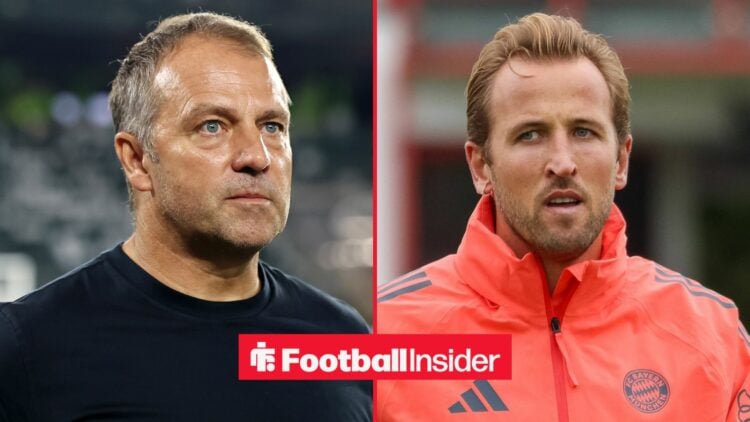 Hansi Flick on left looking at Harry Kane on right