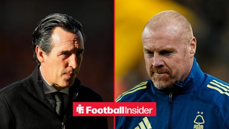 Unai Emery looking at Sean Dyche from right