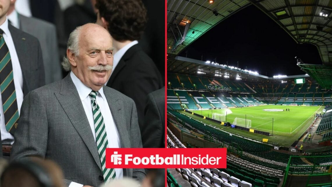 Dermot Desmond on left looking at Celtic Park on right