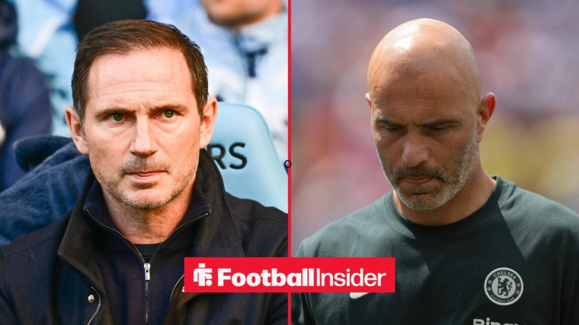 Frank Lampard looking at Enzo Maresca on right