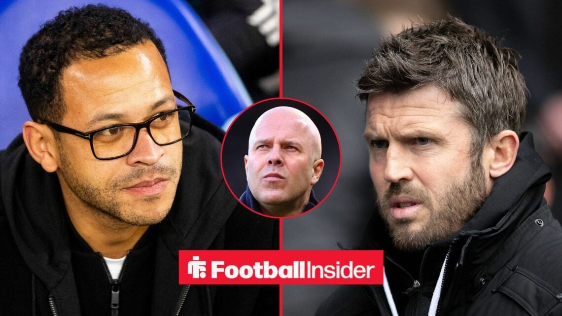 Chelsea manager Liam Rosenior, Man United manager Michael Carrick and Liverpool manager Arne Slot inset